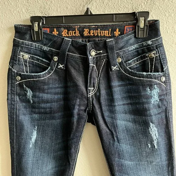 NWOT Rock Revival Women's Dark Wash Stephanie Boot Cut Jeans Size 27 - Picture 5 of 16